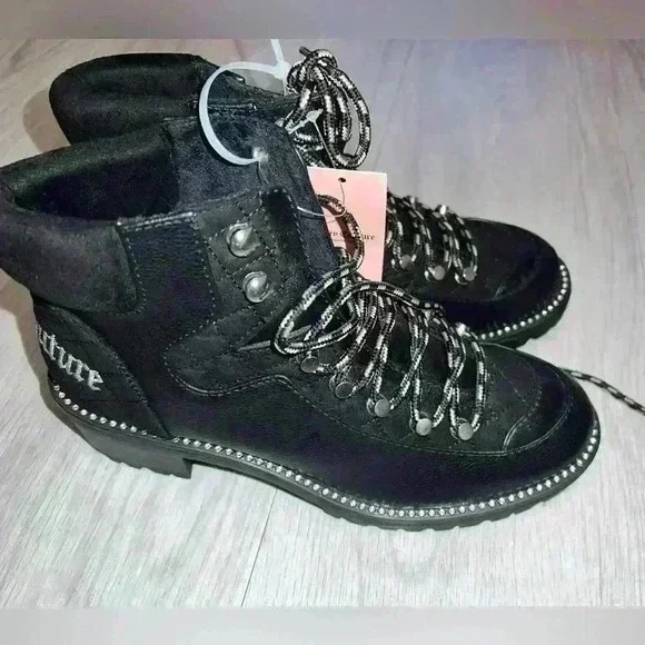 NWT juicy couture black pebbled faux leather lug boots. 7.5 - Picture 5 of 9